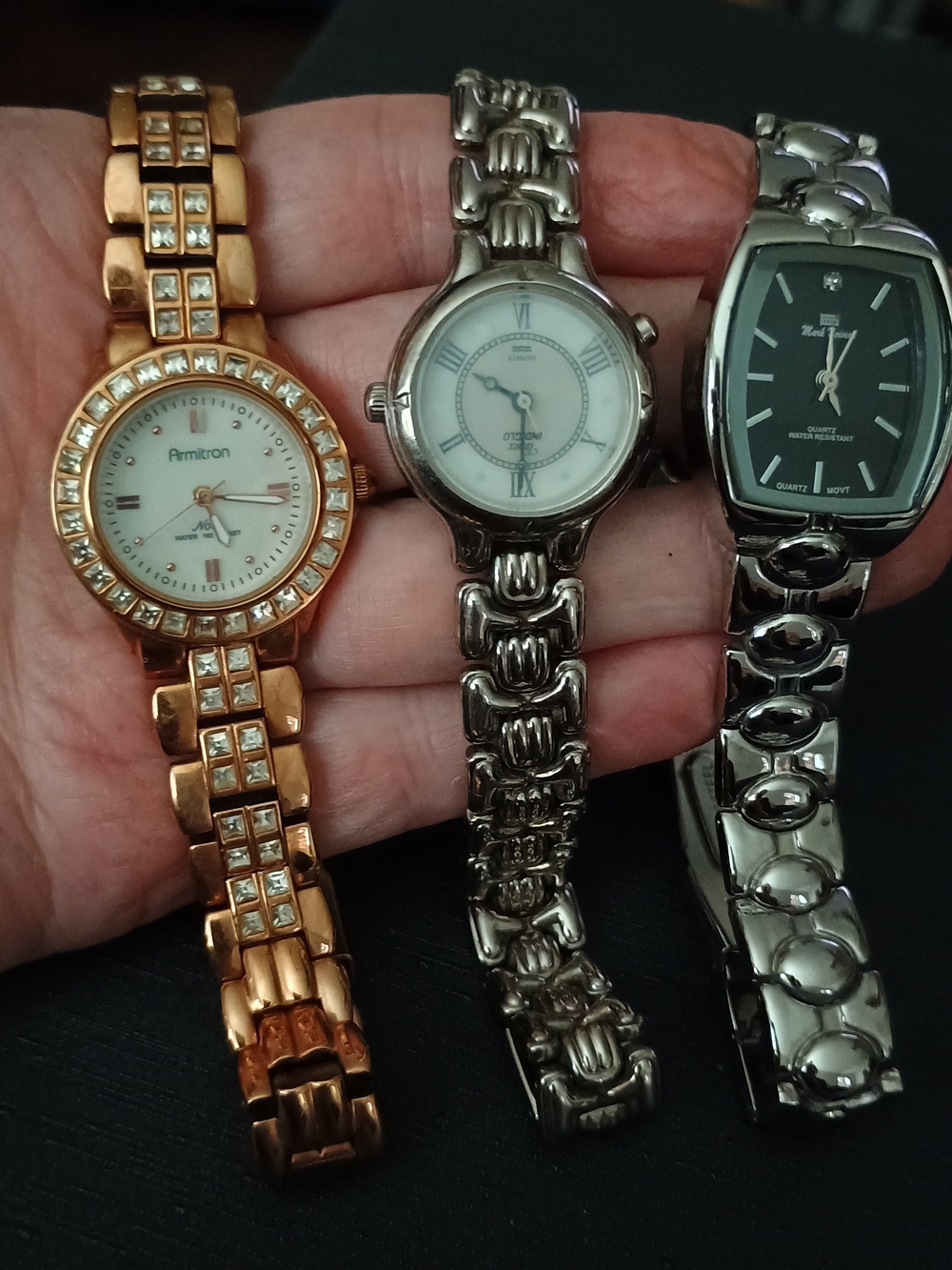 Vintage Women’s Rose Gold Crystal And Two Silver Tone Bracelet Watches